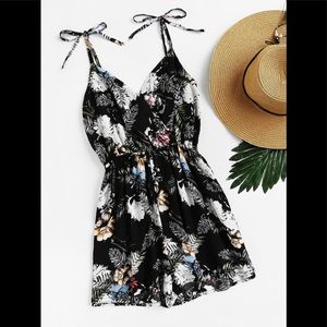 Self Tie Shoulder Surplice Romper